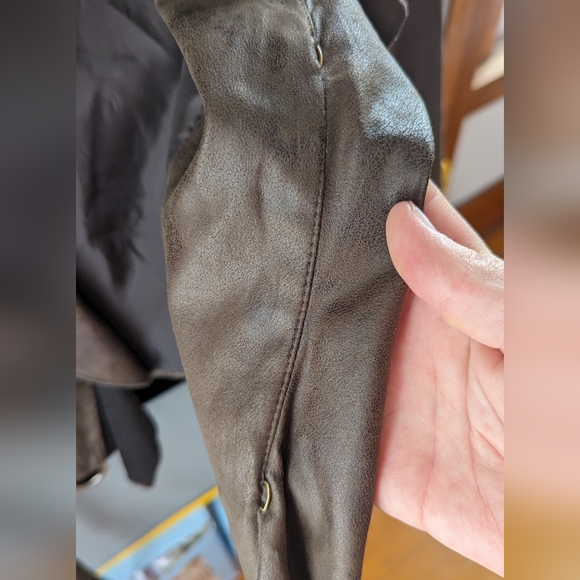 Brown Faux Leather Belted Jacket - Picture 3 of 9